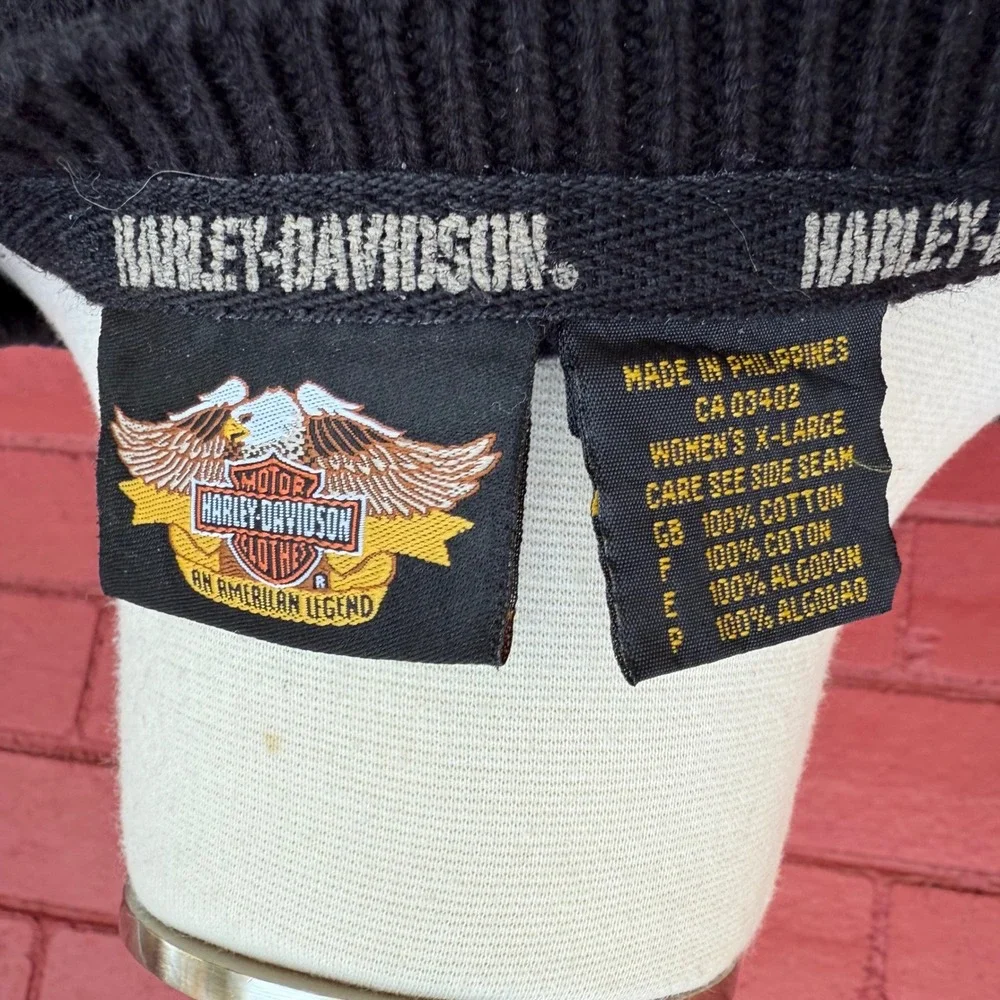 Harley‎ Davidson Women V Neck Sweater XL Black Pullover Knit Biker Streetwear